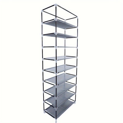 Covered Ten-Layer Shoe Organizer with Nine Cubbies in Grey or Burgundy Fabric Checkout Colors