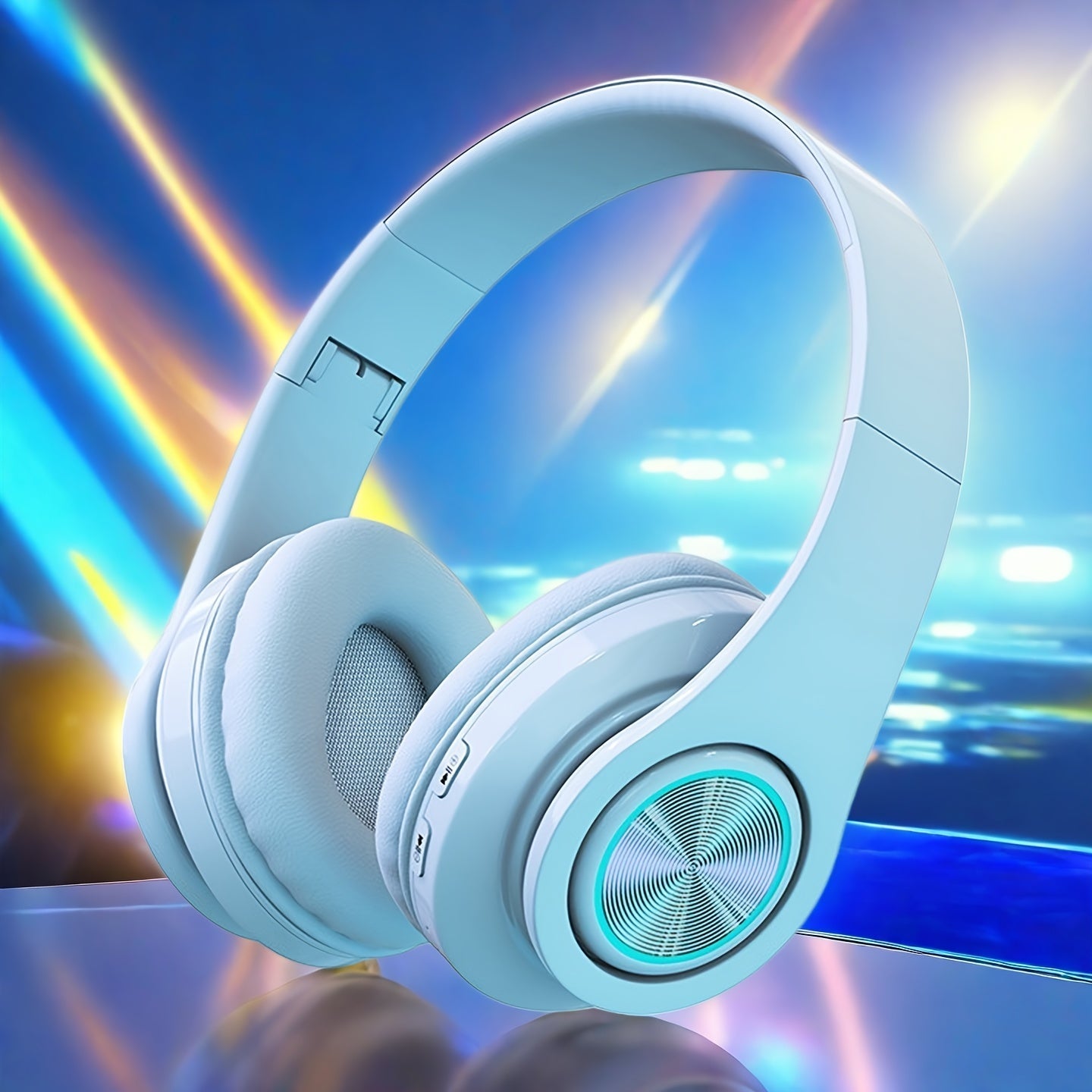 LED Light Over-Ear Wireless Headphones Deep Bass Subwoofer, Active Noise Cancelling Foldable Headset Bluetooth 5.3