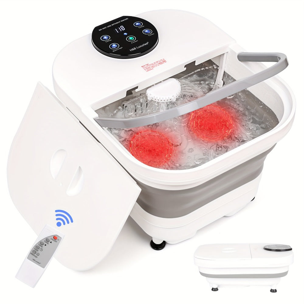 Foldable Foot Spa Bath with 20 Massage Rollers, Touchscreen Temperature Display, Remote Control & Shower