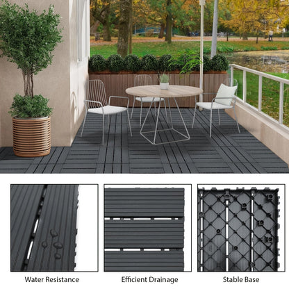 Gray 44-Piece Interlocking Deck Tile Set with 12-Inch Square Parallel-Slat Drainage Pattern
