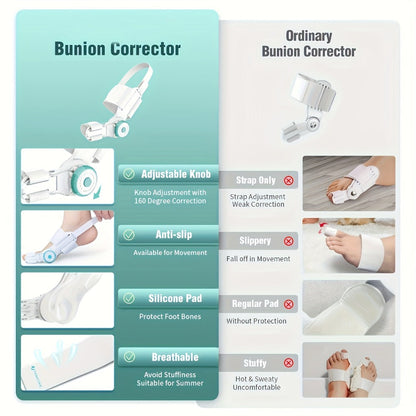 Bunion Corrector Big Toe Night Splint, Adjustable Hallux Valgus Brace with Knob & Heel Strap for Left & Right Foot