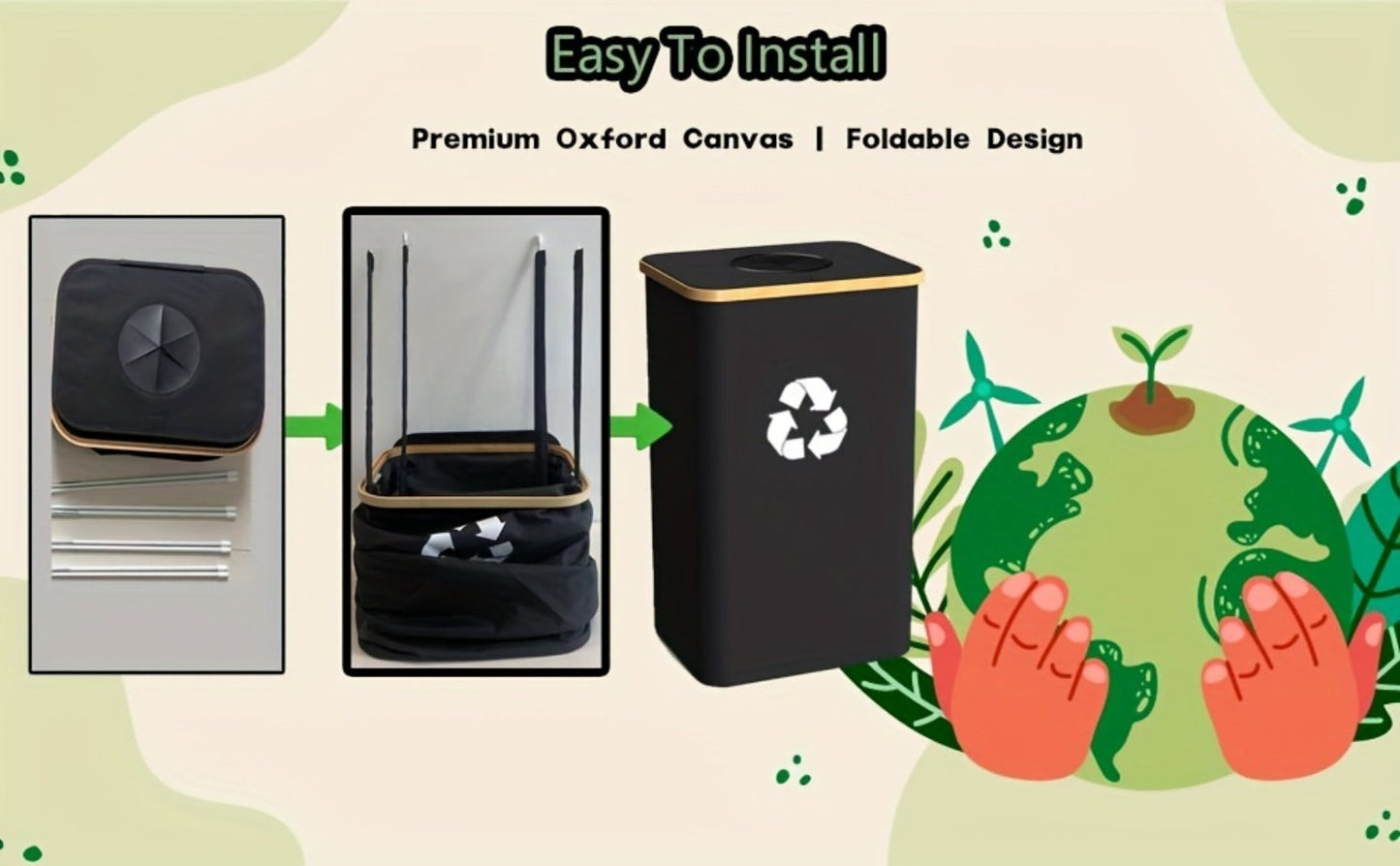 Recycling Bin 26 Gallon 100L with Lid & Removable Inner Bag, Large Collapsible Trash Can for Bottles Cans Glass & Plastic Waste