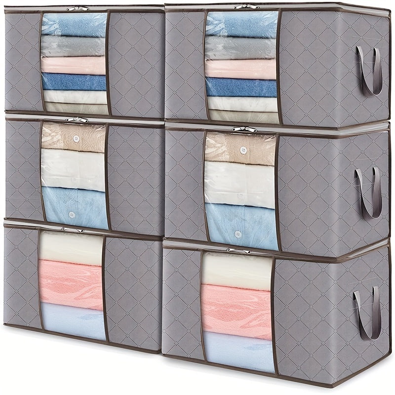 Storage Bag Set, 6-Piece Rectangular Non-Woven Closet Organizers with Zipper Closures, Handles and Foldable Design