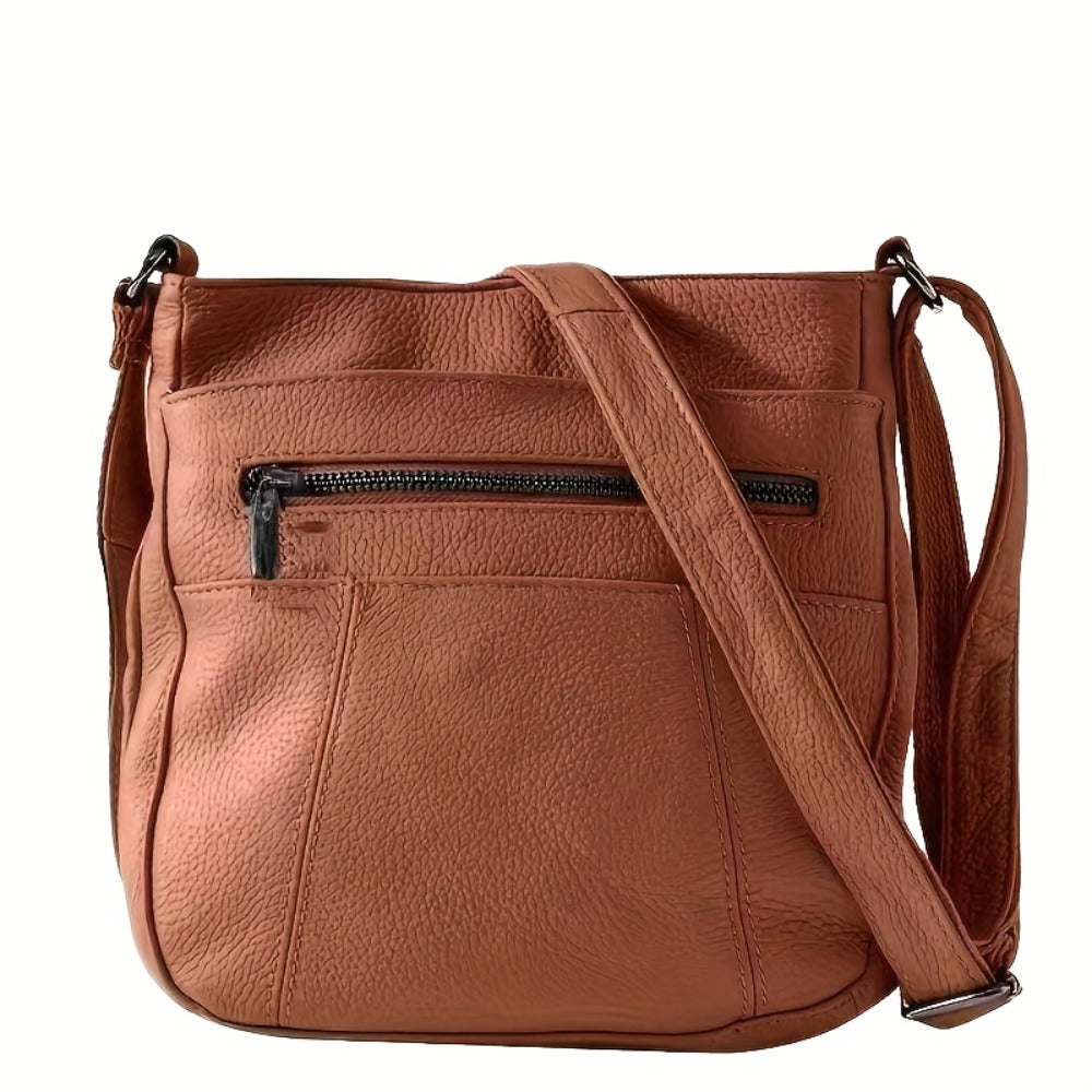 Genuine Leather Messenger Bag for Men Women Anti-Theft Zipper Multi-Pocket Shoulder Crossbody Bag Laptop Organizer Spacious Handbag Purse