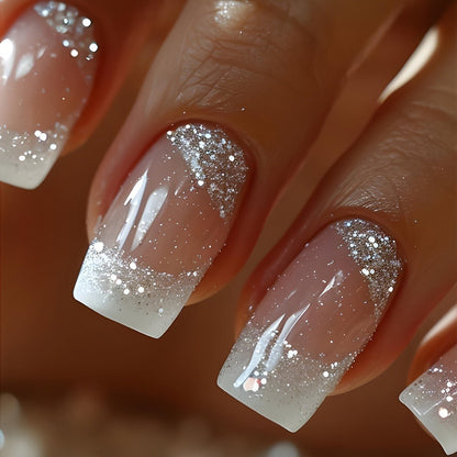 Press On Nails 216-Piece Soft Gel Short Square Set with French, Gradient, Glitter and Heart Designs