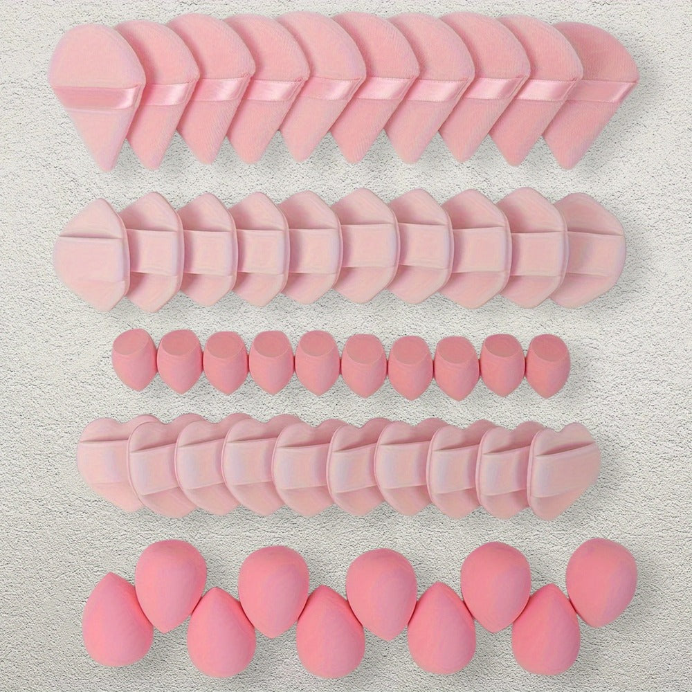 Makeup Sponge & Cushion Puff Set 50Pcs Ultra-Soft Velvet Latex-Free Blending Sponges for Liquid Foundation Concealer BB Cream Wet Dry Use