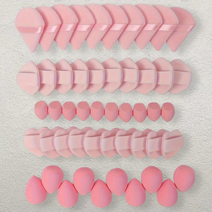 Makeup Sponge & Cushion Puff Set 50Pcs Ultra-Soft Velvet Latex-Free Blending Sponges for Liquid Foundation Concealer BB Cream Wet Dry Use