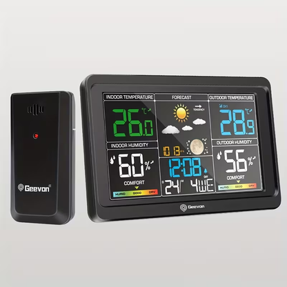 Wireless Weather Station – Indoor Outdoor Thermometer with 7.6" LCD, Barometer, Humidity, Moon Phase & USB Charging