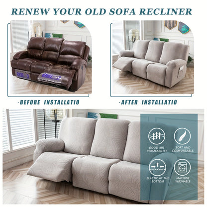 Sofa Cover Big-Leaf Jacquard High-Stretch Recliner Slipcover for 1, 2 or 3 Seats and Console Loveseats