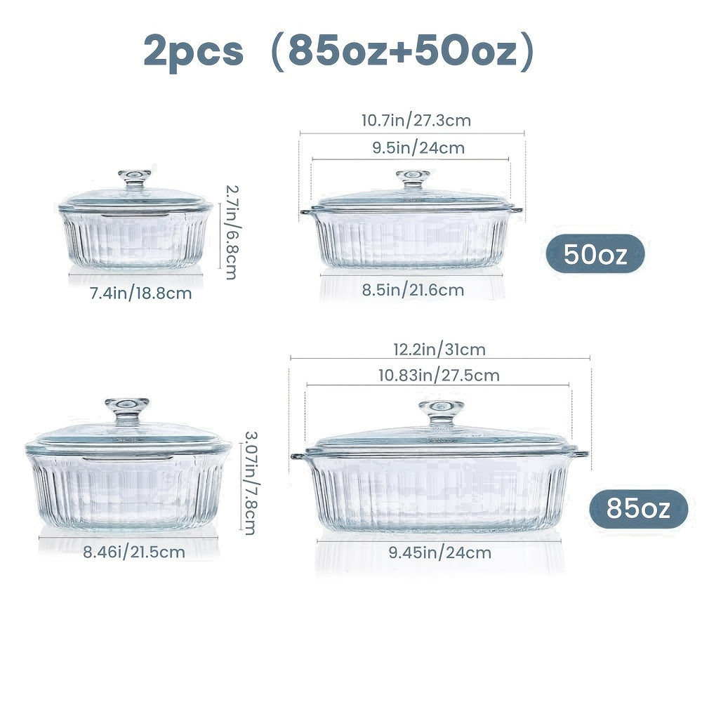 Glass Casserole Dish with Lid, Oval Ribbed Roasting Pan, Oven & Covered Baking Dish for Entryways, Bedrooms and Living Spaces