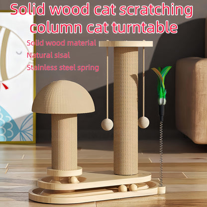 Cat Tree Solid Wood Compact Vertical Cat Climbing Structure with Sisal Scratching Post & Integrated Scratch Board