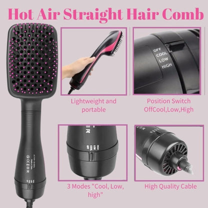 3-in-1 Hot Air Brush Hair Dryer Straightener Comb, Ionic Blow Dryer Brush with Negative Ion Frizz Control