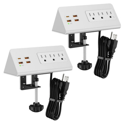 Power Strip Desk-Edge 7-in-1 with Clamp or Screw Mount, PD 20W USB-C, 5.6-Foot Cord and Power Indicator