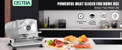 Electric Deli Food Slicer with Removable Stainless Steel Blades – Adjustable Thickness Meat Slicer for Home, Easy to Clean