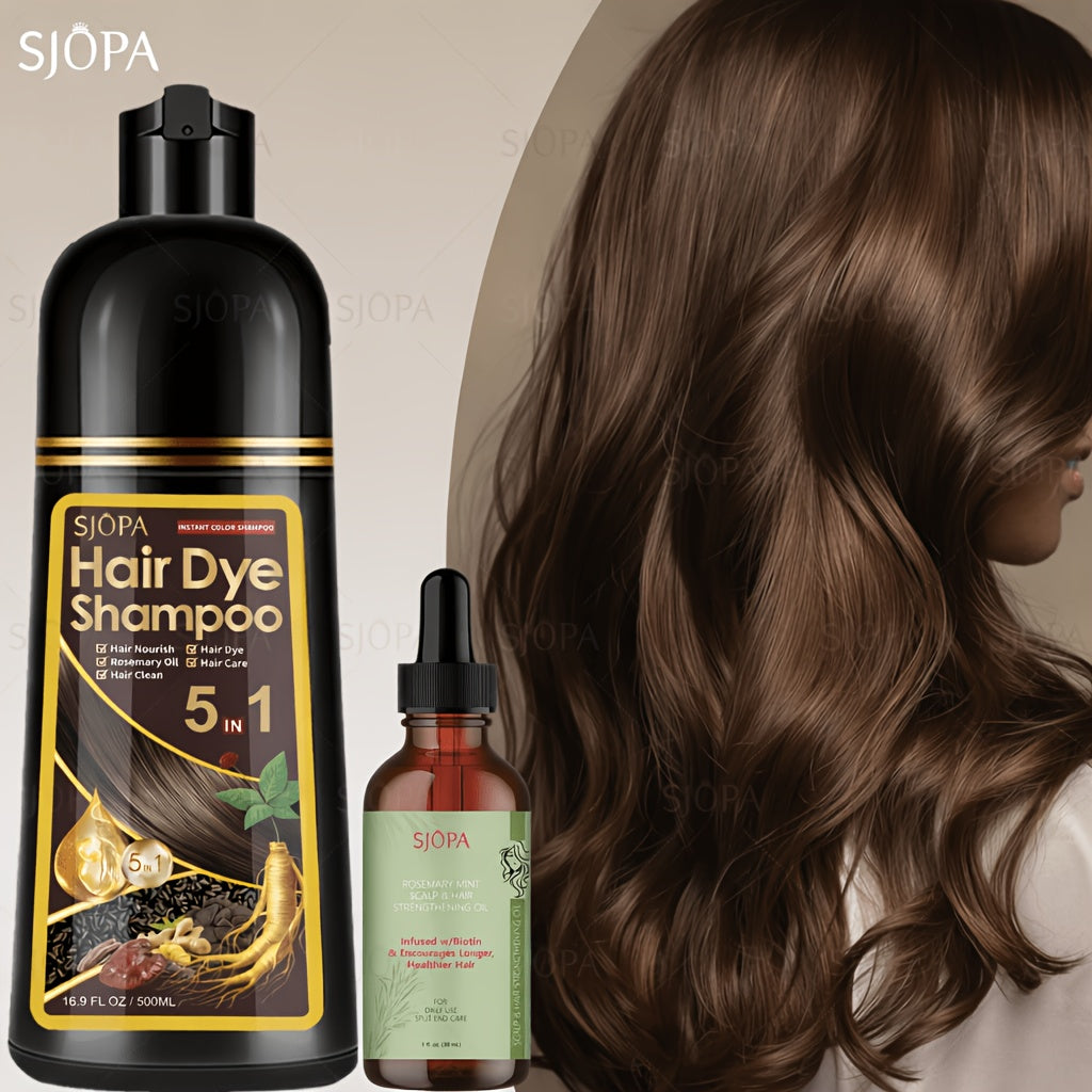 Gray Coverage Hair Dye Shampoo Kit 3-in-1 with Rosemary Hair Oil - Quick Color, Gentle & Natural Formula for Men & Women