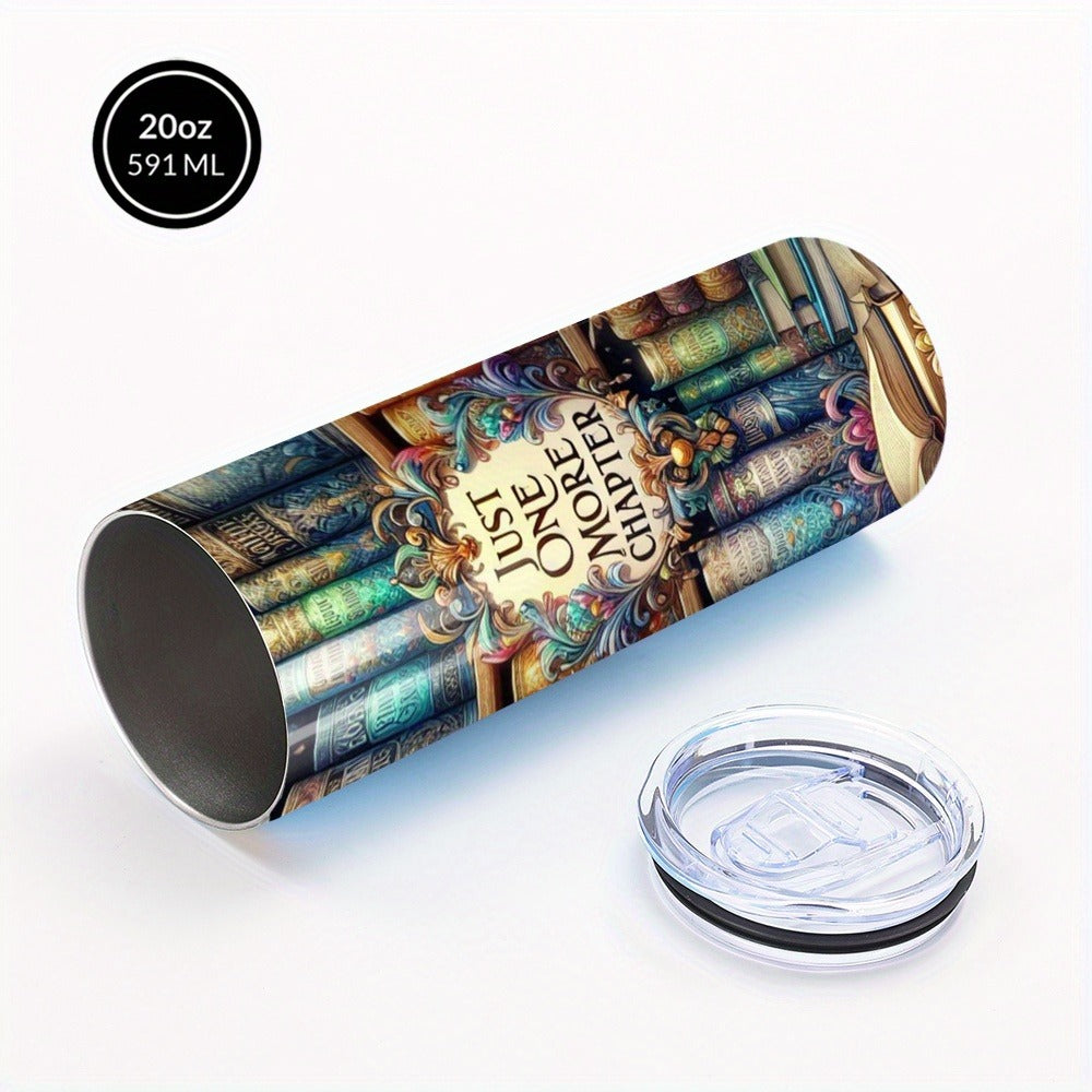 Insulated Tumbler Drinkware Bookshelf Graphic by SAXUMOUT, 20oz Stainless Steel Cup with Lid and Straw