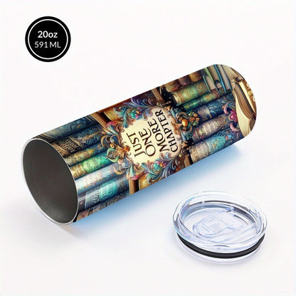 Insulated Tumbler Drinkware Bookshelf Graphic by SAXUMOUT, 20oz Stainless Steel Cup with Lid and Straw