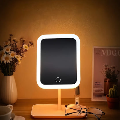 LED Makeup Mirror with Lights Rechargeable, Foldable Lighted Vanity Mirror 3 Color Modes Touch Dimming Portable Stand