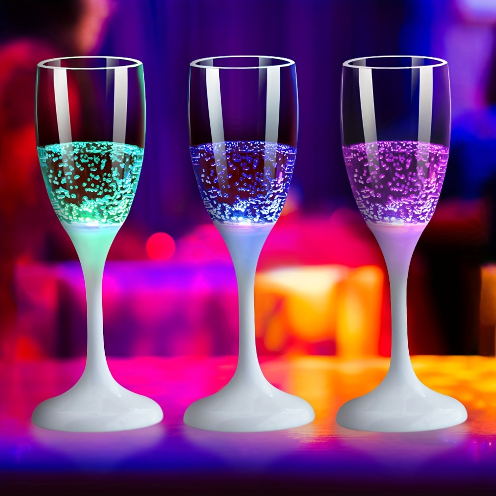 LED Light-Up Champagne Flutes, 6-Piece Color-Changing Plastic Party Glass Set for Birthdays, Weddings and Holiday Celebrations
