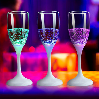 LED Light-Up Champagne Flutes, 6-Piece Color-Changing Plastic Party Glass Set for Birthdays, Weddings and Holiday Celebrations