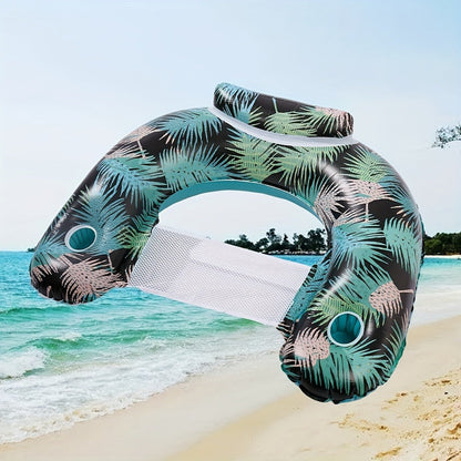 Striped Inflatable Pool Float for Adults – Heavy-Duty PVC Raft Lounge Chair with Cup Holders, Leak-Proof Design for Lake River Ocean Beach