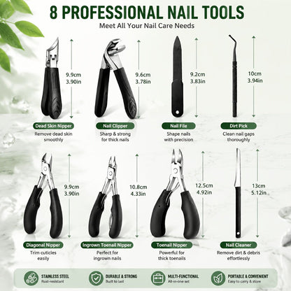 Nail Clipper Kit 7 Piece Heavy Duty for Men Professional Stainless Steel Thick Toenail Care Set – Nail File Cuticle Clipper Ergonomic Black
