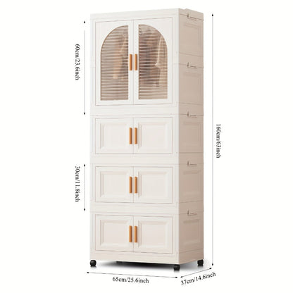 Folding Wardrobe Storage Cabinet on Wheels with Magnetic Door, Hanging Rod & Shelves – 25.6" Wide Portable Closet Organizer