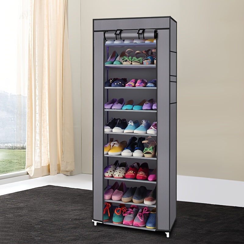 Covered Ten-Layer Shoe Organizer with Nine Cubbies in Grey or Burgundy Fabric Checkout Colors