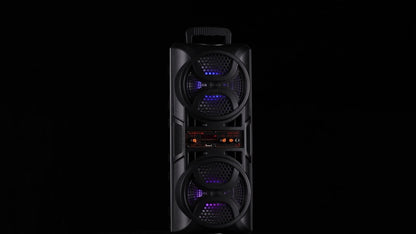 Portable PA Speaker Dual-Woofer RGB Karaoke System with 1800mAh Battery, Wired Mic and Remote