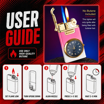 DataBio Quartz-Dial Torch Lighter with Rectangular Body, Dual Flame Outlets and Two Finishes