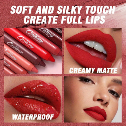 Lipstick Set, PECOLORS 6-Piece Matte Crayon Pen Collection with Nude, Rose and Red Shade Presentation