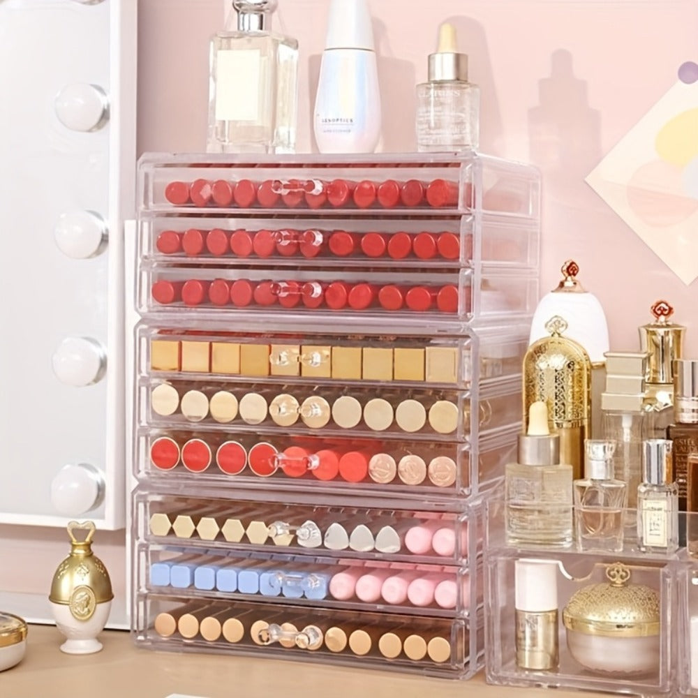 Clear Acrylic Makeup Organizer 5-Tier with Drawers Dustproof Cosmetic Storage for Lipstick Foundation Brushes Skincare