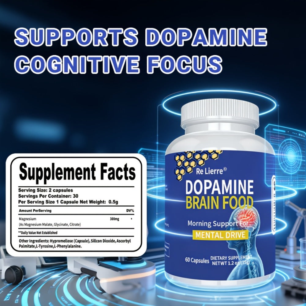 Magnesium Glycinate Brain & Sleep Capsules, Dopamine Support Nootropic Formula, Focus Mental Clarity Mood & Restorative Sleep