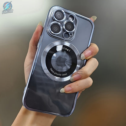 Phone Case Electroplated Clear Back with Built-In Lens Film and Magnetic Qi Charging for Select iPhones