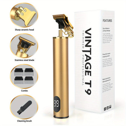 T-Blade Trimmer for Men Cordless Rechargeable – Nano Titanium Alloy Blades LED Display 4 Guide Combs 1.5-4mm