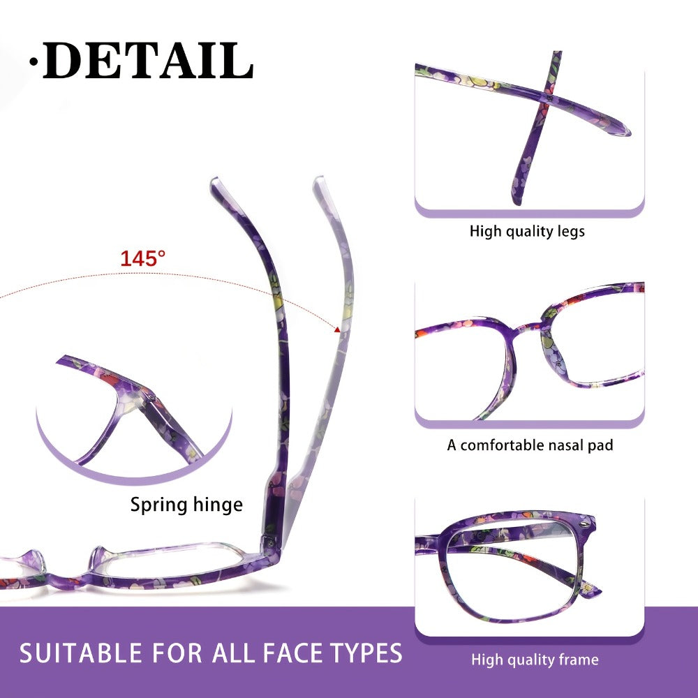Reading Glasses – Five-Pair Multicolor Reader Set with Adjustable Spring Hinges with Multiple Strength and Color Options