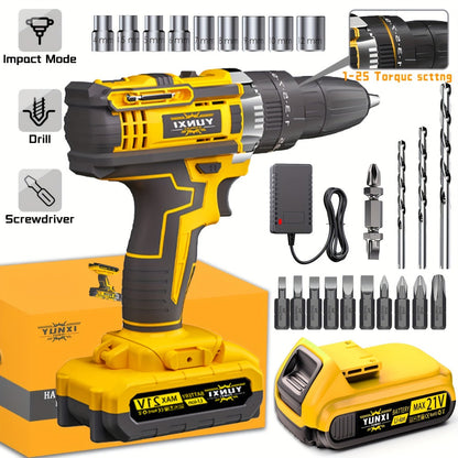 Cordless Impact Drill Set 21V - Wireless Power Drill with Battery & Quick Charger, Multifunctional Tool Kit for Home