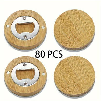 Bamboo Magnetic Bottle Opener Bulk 20 40 80 160 Pack – Round Fridge Magnet Blank Bottle Opener for Wedding Favors Party Gifts Kitchen Decor