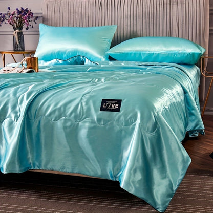 Cooling Satin Quilt Summer Comforter Ultra-Soft Breathable Lightweight Blanket, Machine Washable Satin Weave Bedspread for Home Dorm Hotel