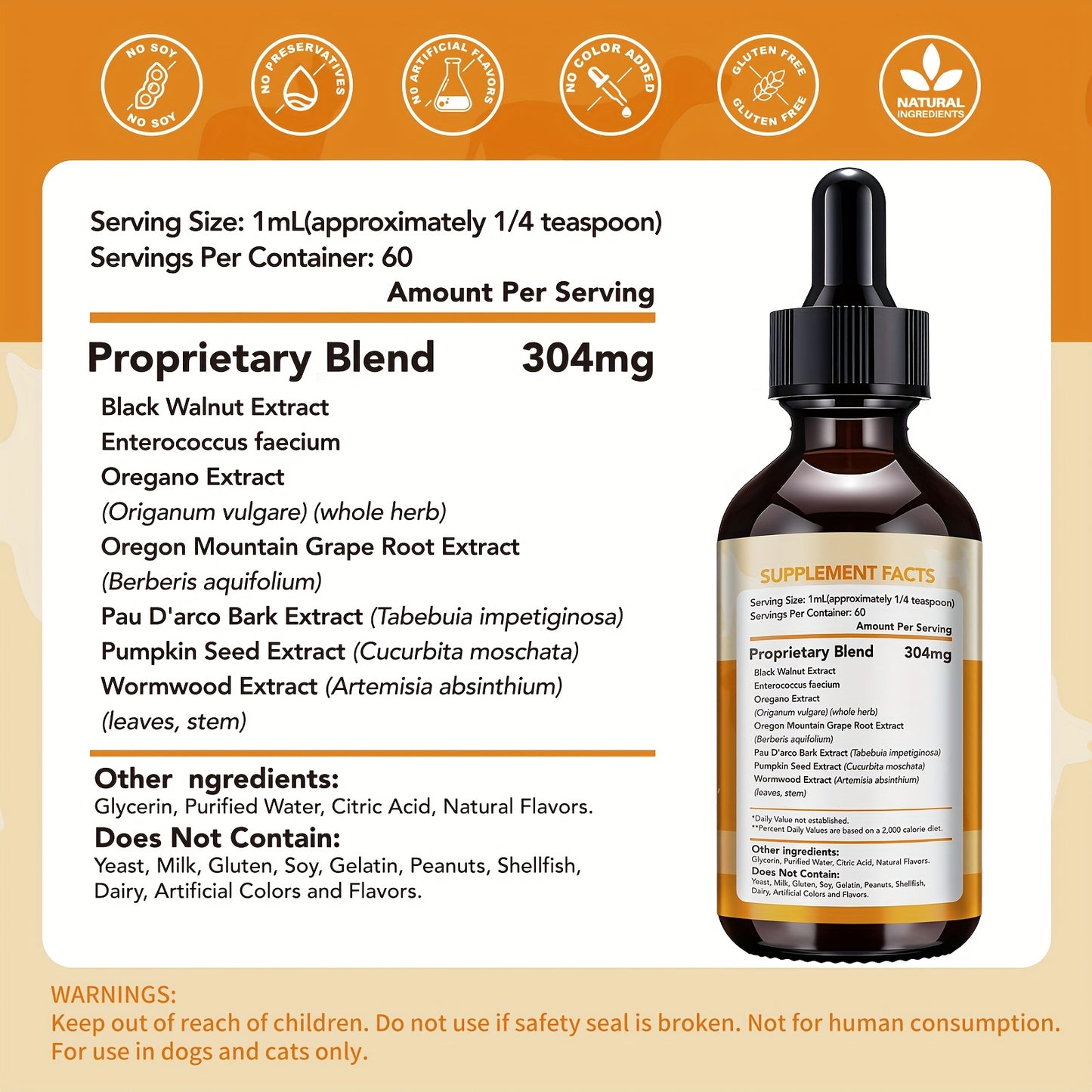 Pet Gut Wellness Drops with Black Walnut & Pumpkin Seed – Digestive Supplement for Dogs & Cats, Flora Balance
