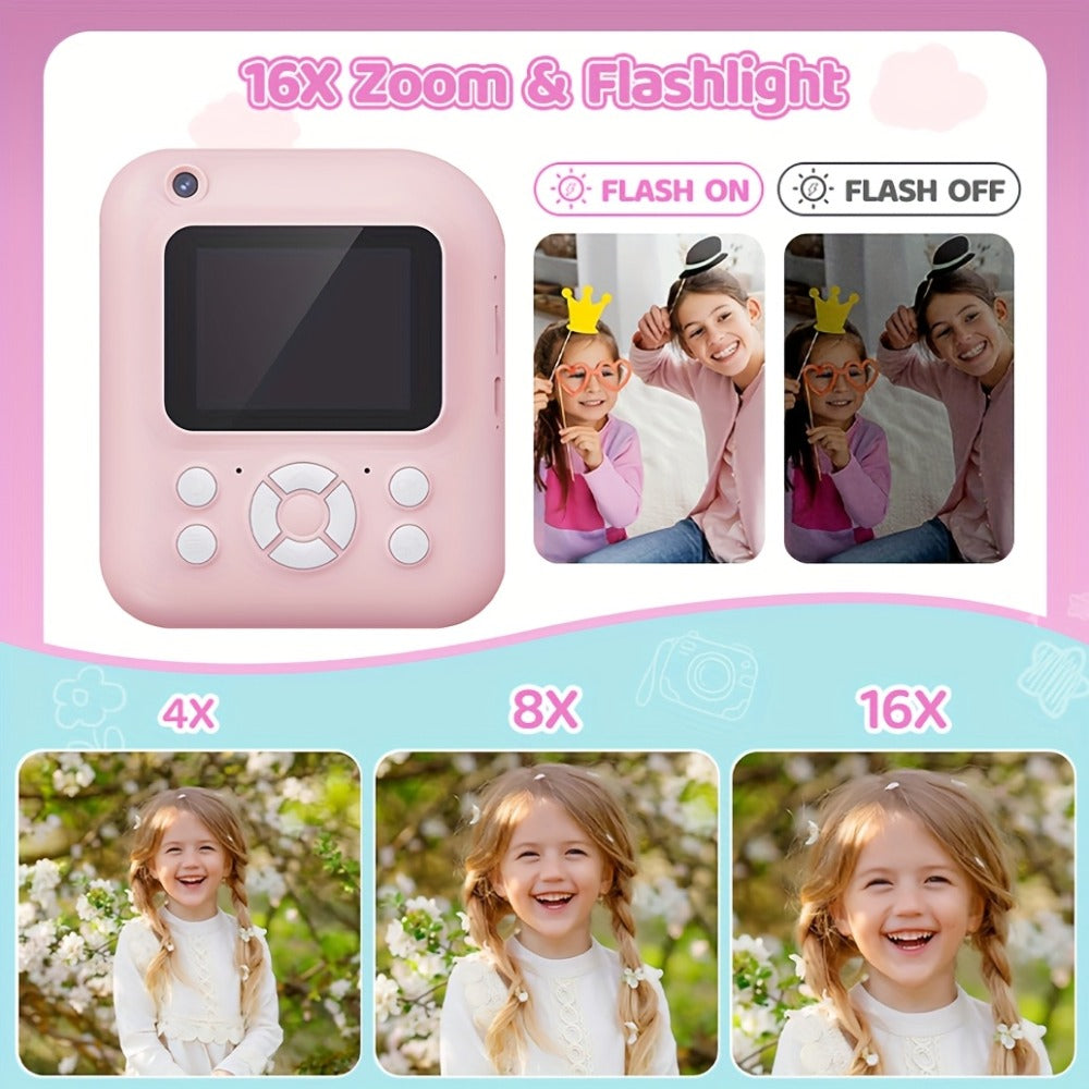 Kids Instant Print Digital Camera 1080P with 2.4" Screen, 3 Rolls Print with the Listed Color, Size or Set Options for Everyday Use
