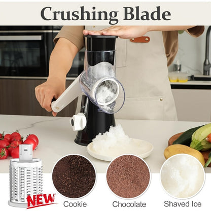 Rotary Cheese Grater with Hand Crank, 3 Interchangeable Blades for Cheese, Vegetables & Nuts, Suction Base