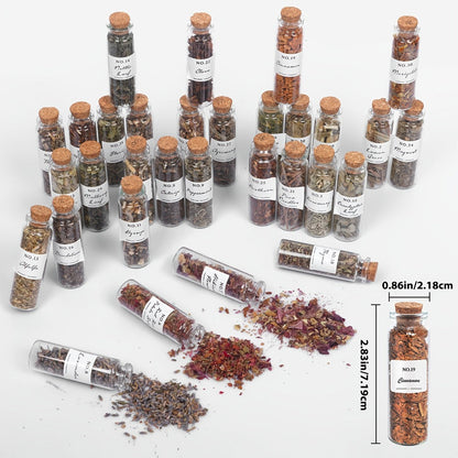Dried Herbs Kit 45 Bottles with Crystal Spoon, Altar Supplies Herb Set for Wicca, Pagan Magic, Incense Spells & Bath Rituals