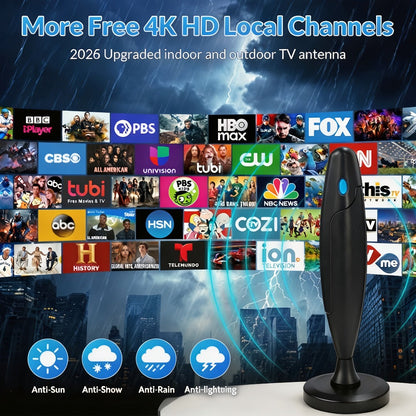 TV Antenna with Tapered Vertical Indoor Receiver, Round Base, Coaxial Lead and Single Model Selection