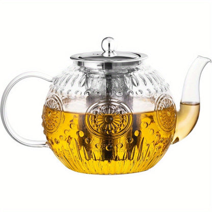Vintage Glass Teapot 50oz 1500ml with Removable Infuser Stovetop Safe Borosilicate Tea Kettle for Entryways, Bedrooms and Living Spaces
