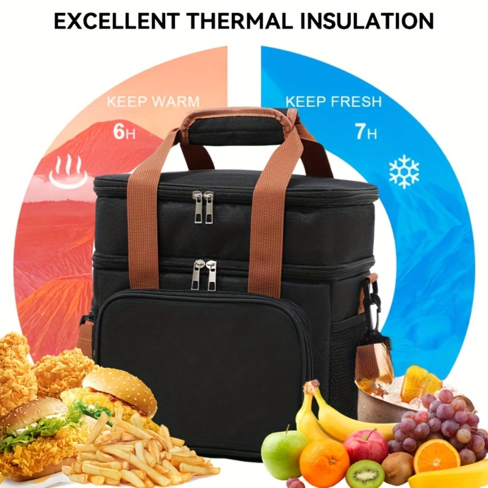 Insulated Lunch Bag with Shoulder Strap – Double Layer Leakproof Cooler Tote for Women Men Work Office School Picnic Beach Outdoor