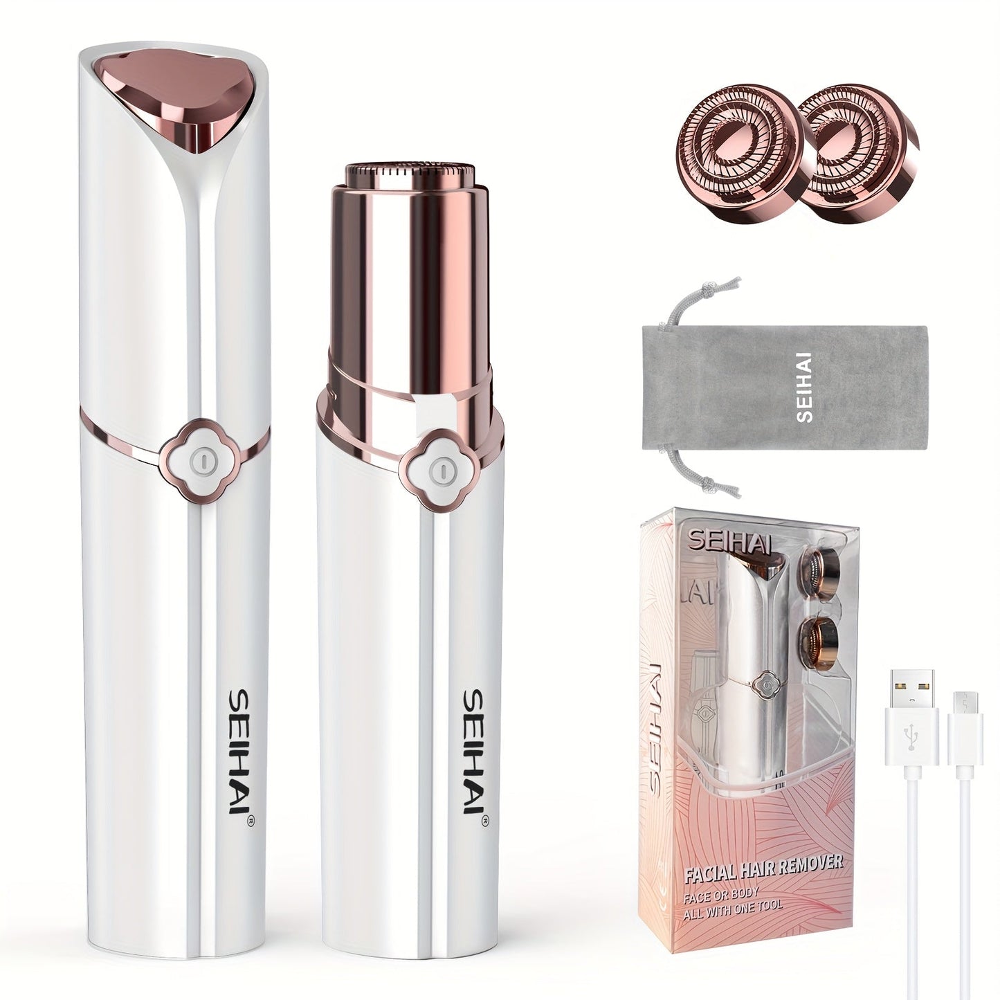 Electric Shaver for Women USB Rechargeable Epilator Hair Remover Face Bikini Legs Arms, for Everyday Face, Beard and Body Grooming