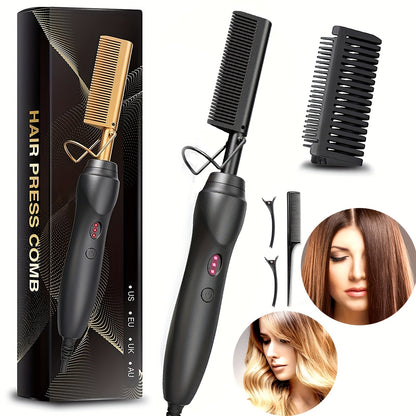 Electric Press-Comb Hair Straightener in Pink, Gold, Black, Gradient or Avocado Green with Corded Handle