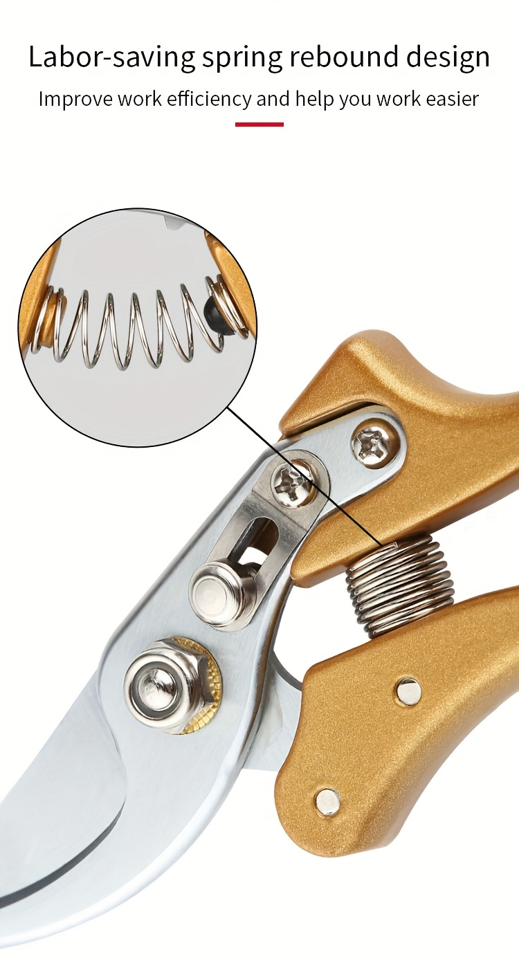 Bypass Pruning Shears with Curved Blade, Return Spring and Gold or Black Coated Handle Options