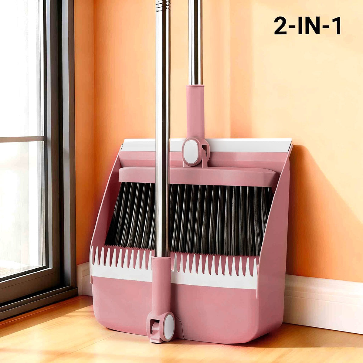 Broom and Dustpan Set with Long Handle - 2-in-1 3-in-1 4-in-1 Foldable Broom Dustpan Combo with Floor Brush for Home Office Dorm Room